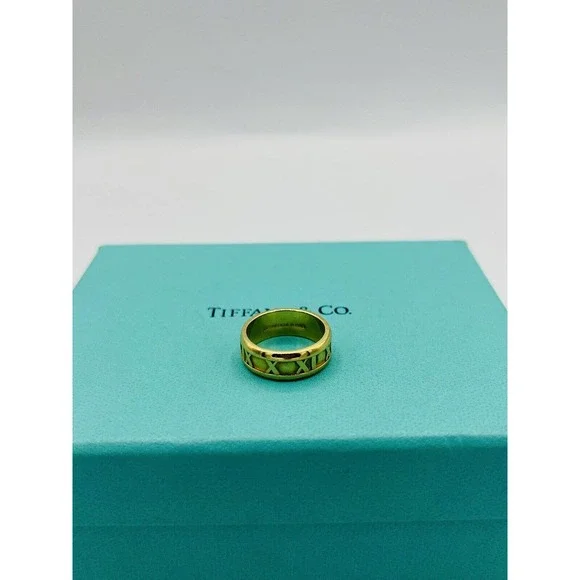 Tiffany & Co 18k Yellow Gold 7mm 1995 Atlas Roman Numeral Ring Size 6 - Picture 2 of 5